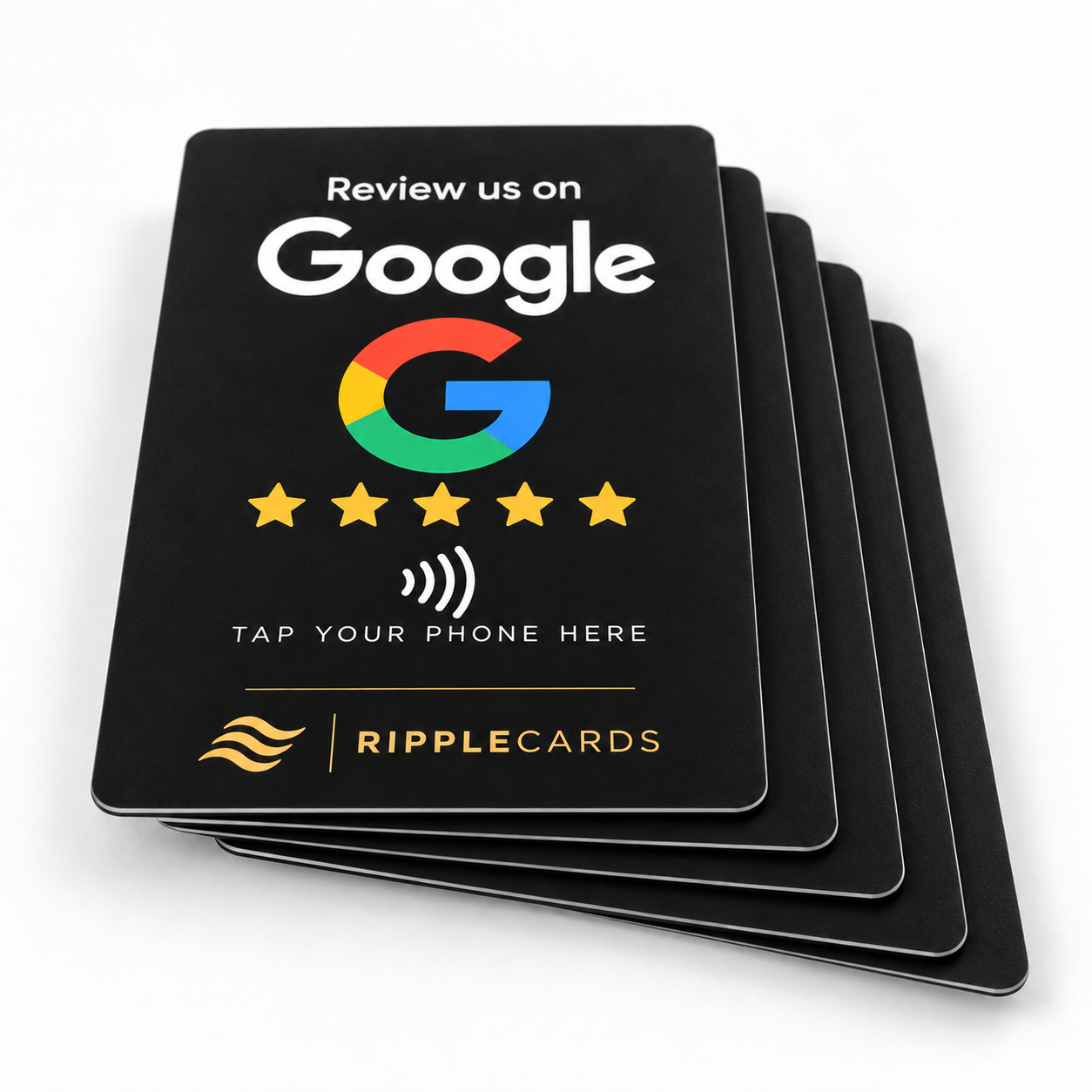 Stack of five RippleCards review cards