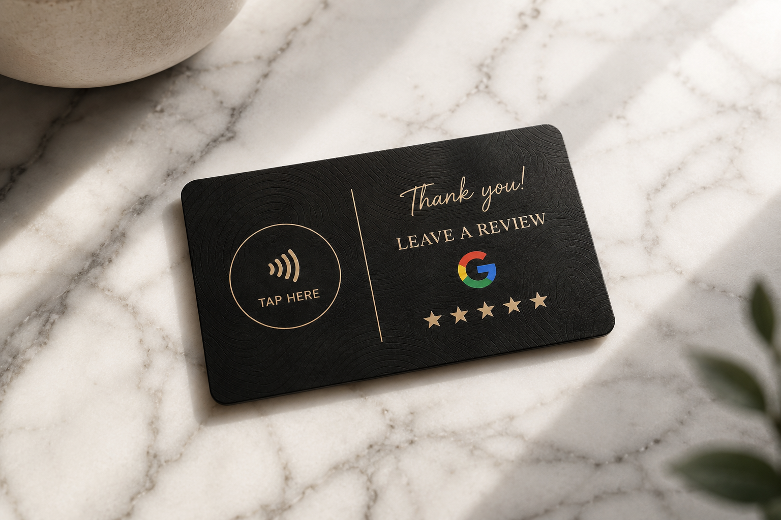 Ripple thank-you card on marble countertop