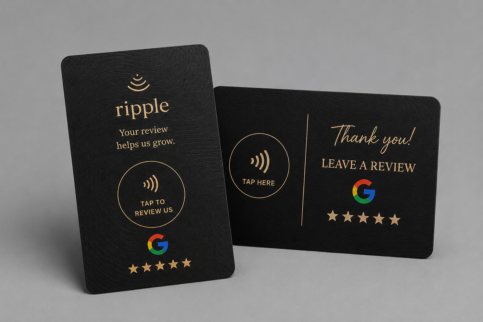 Two Ripple review cards on a grey backdrop