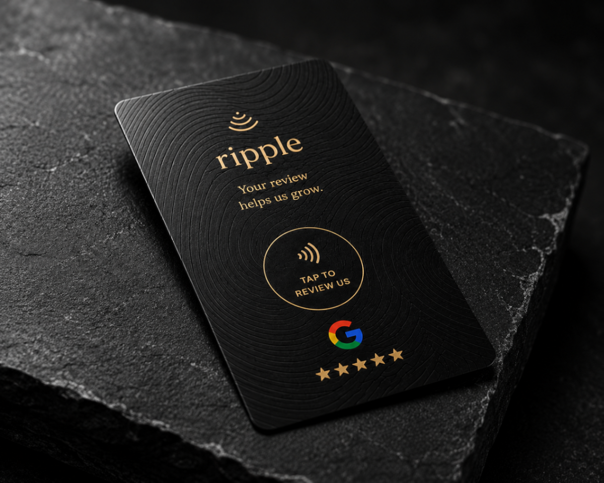 Ripple review card close-up on dark stone